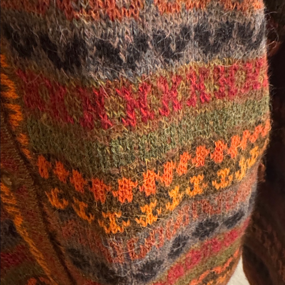 Multicolor Patterned Cardigan 70/30 Alpaca size Large - Picture 3 of 7